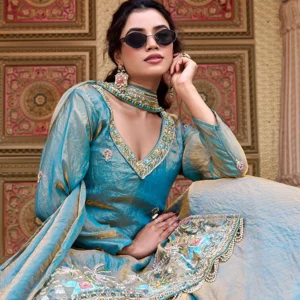 Turquoise Fandy Readymade Lehenga Choli with Embroidered Work for Women